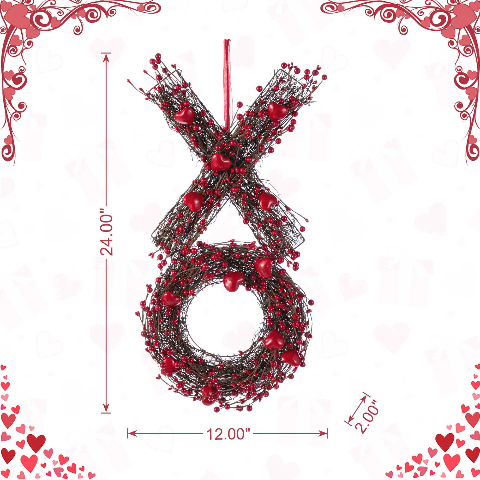 Glitzhome® 24" Red Valentine's XO Shaped Wreath